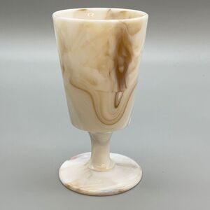 Vintage Slag Glass Goblet Vase Carmel Swirl